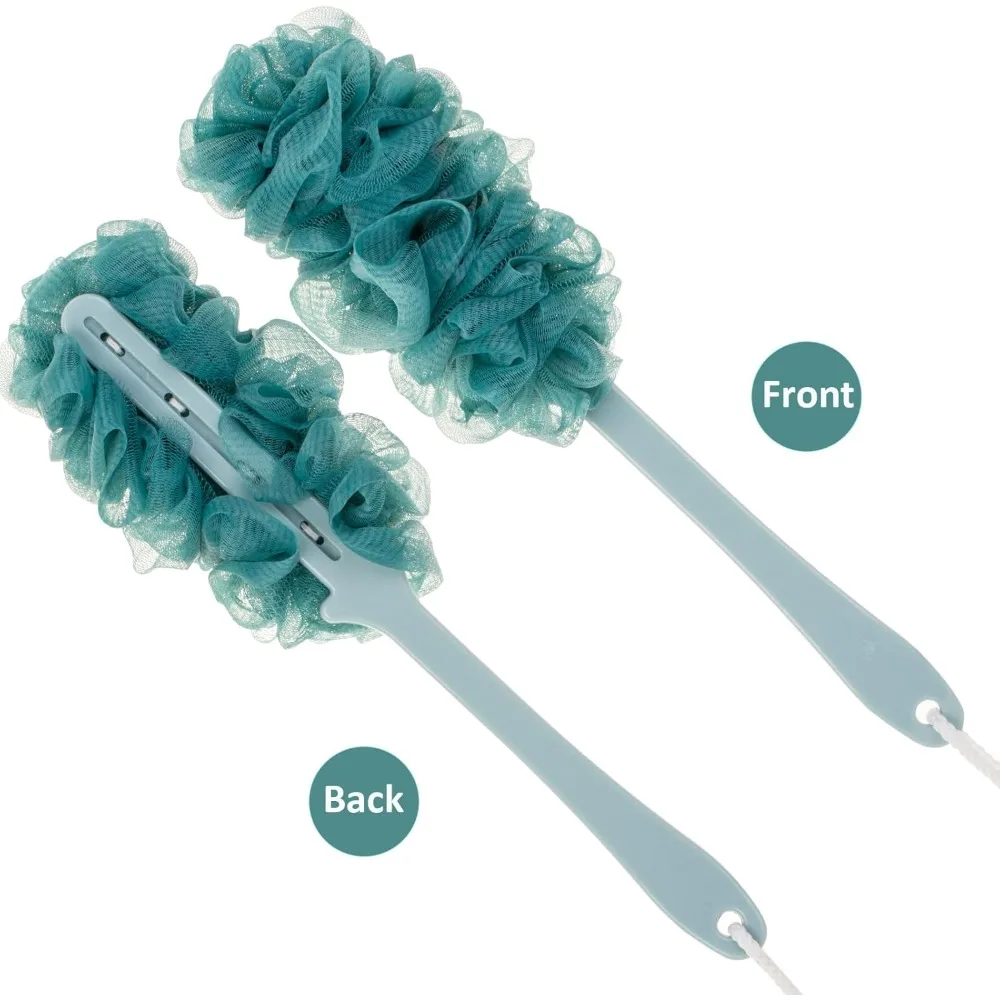 Sikat Punggung untuk Mandi, Sikat Mandi dengan Gagang Panjang Anti-Selip, Pembersih Punggung dari Jaring Nilon Lembut, Loofah untuk Mandi