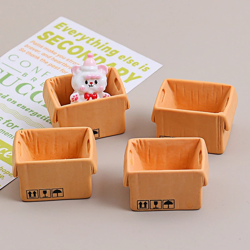 3pcs Mini Carton Express Carton 1:12 Dollhouse Miniature Resin Box Decor Furniture Kits Toys For Christmas Gif