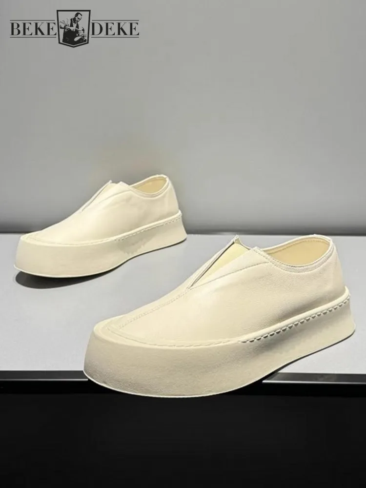 

Mens Breathable Fashion Personality Genuine Leather Low Top Platform Loafers Walk Mens High Street Comfortable Slip On Shoes