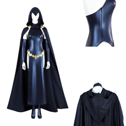 Sexy Dress Teen Raven Cosplay Titans Costume Disguise Fantasia Clothing Halloween Carnival Cape  Jumpsuit Leather Woman Set