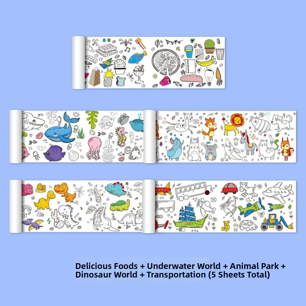 Graffiti Scroll Canvas Dinosaur World Transportation Painting Roll Hand-drawn Painting Color Filling Children's Drawing Roll