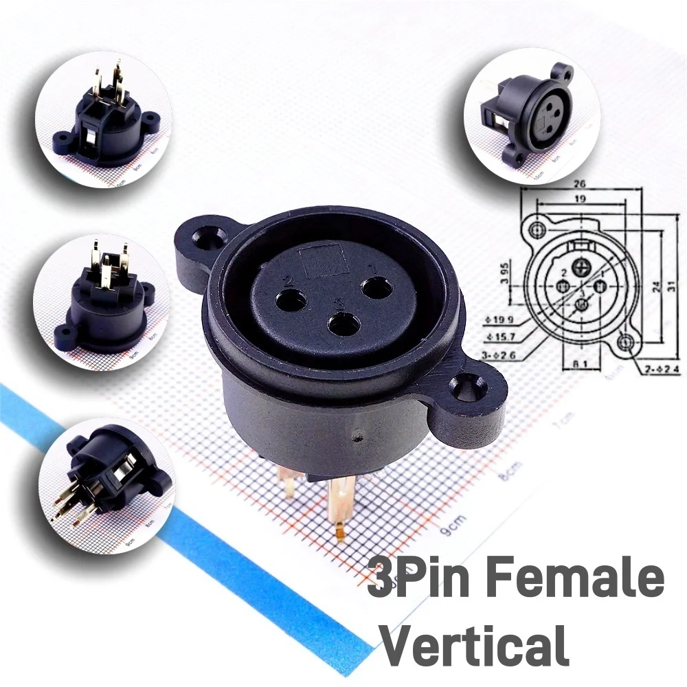 2/5 Pcs XLR Connector Panel Mount Socket Female / Male Plug 3 5 Pin Circular Gold Plate Vertical Straight TH PCB Right Angle