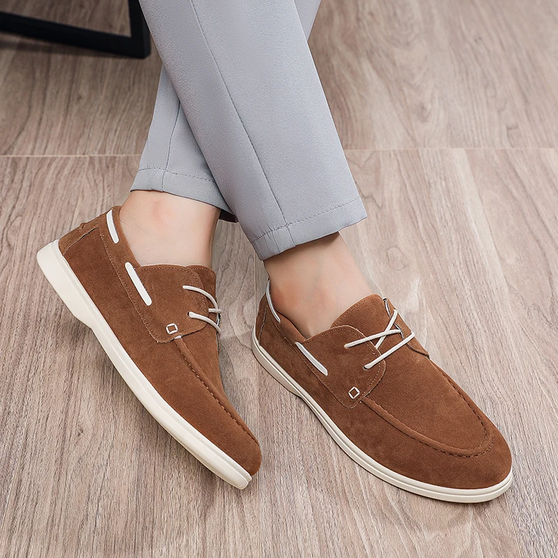 Sepatu Bisnis Pantofel Pria Sepatu Kasual Pria Sol Lembut Kulit Suede Sepatu Gaun Datar Retro Sepatu Slip On Desainer Pria