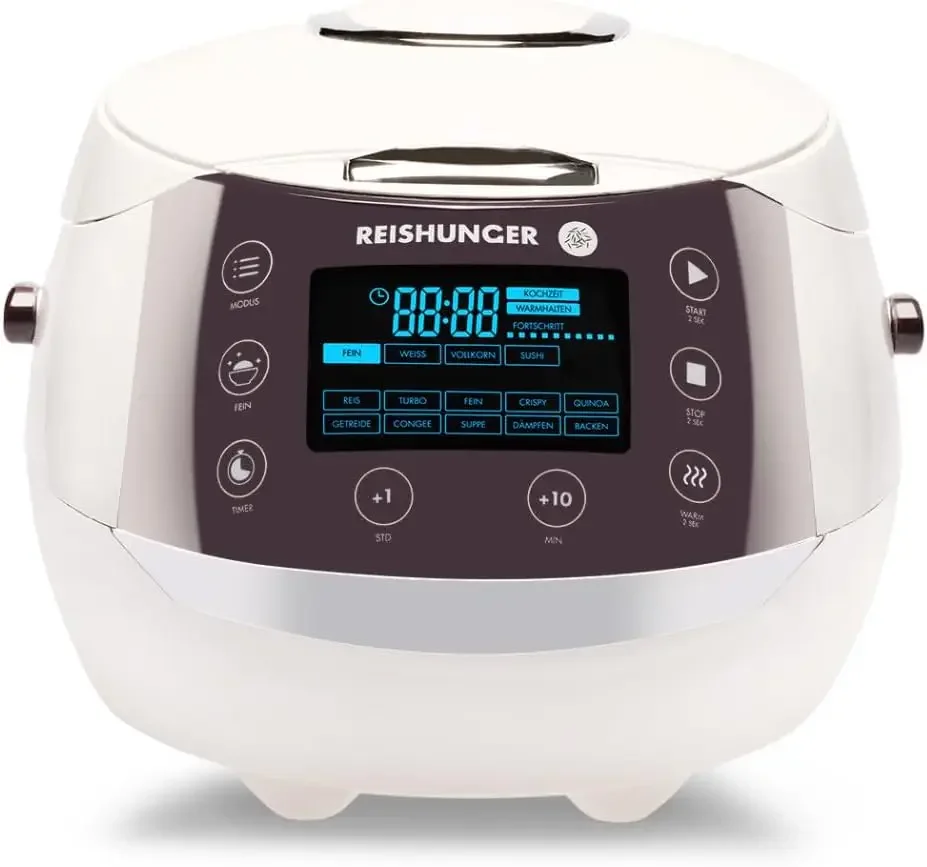 

Kitchen suppliesReishunger Digital Rice Cooker and Steamer, White, Timer - 8 Cups - Premium Inner Pot, Multi Cooker with 12 Prog