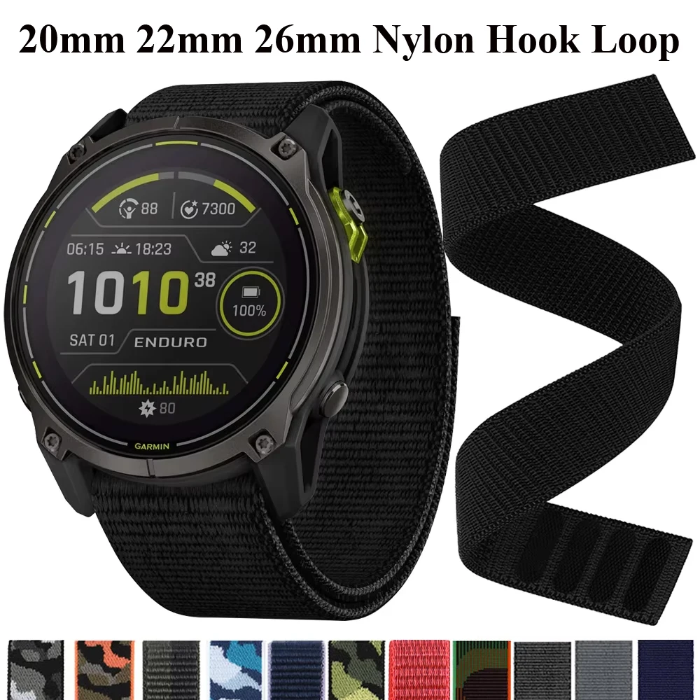 Hakenschlaufe 20 22 mm 26 mm Nylonarmband für Garmin Fenix 8 E 7 7X 6X Pro/Epix Pro Gen 2 47 mm 51 mm/Enduro 2 3/Forerunner 965 Armband
