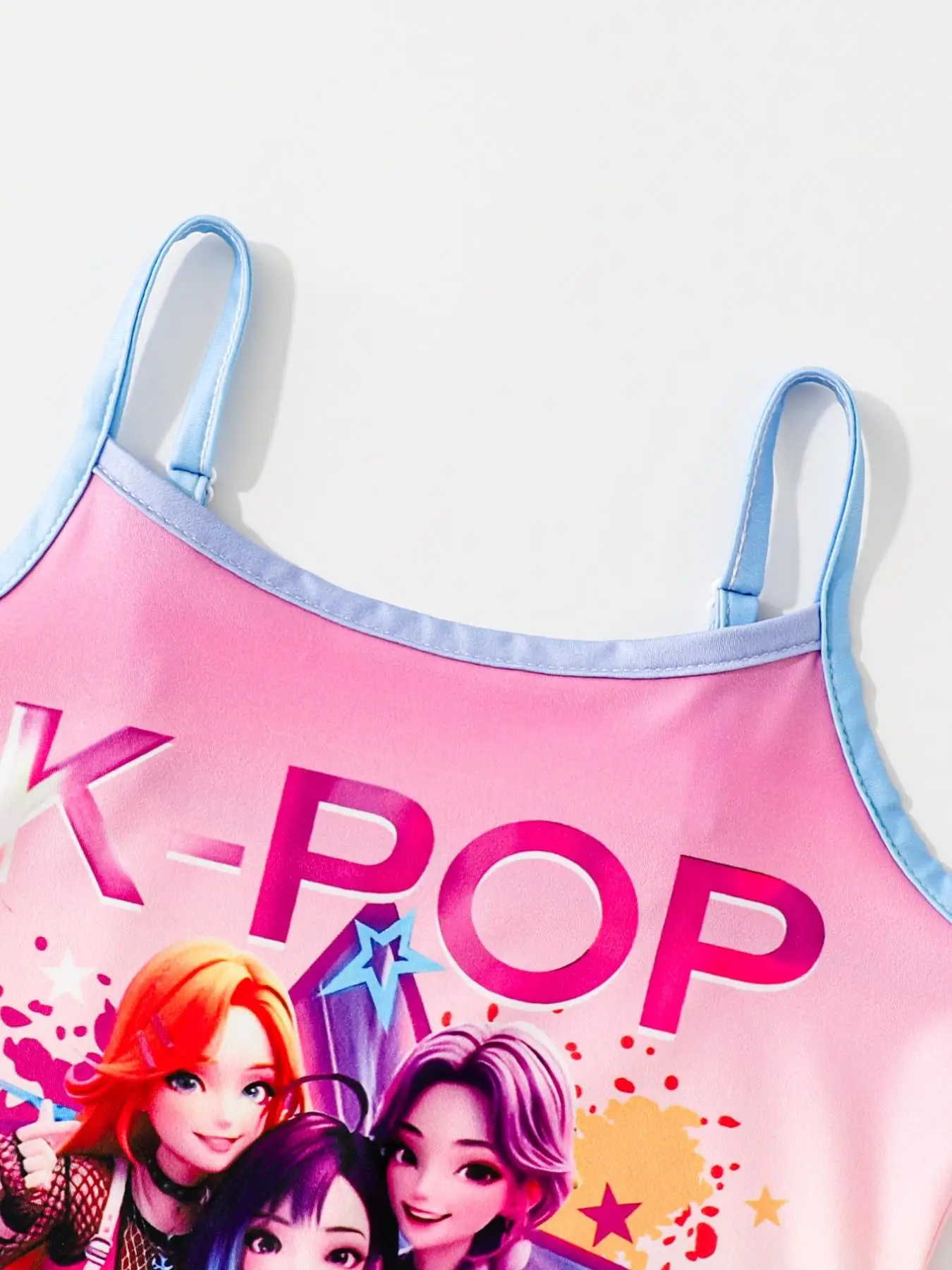 Sommer-Freizeitbadeanzug für Mädchen, Farbverlaufs-Badeanzug für Kinder, Candy Pink und Blau Farbblock-Badeanzug mit Cartoon-Print, geeignet für Mädchen ab 3 Jahren, Strand- und Poolkleidung – Detail 5