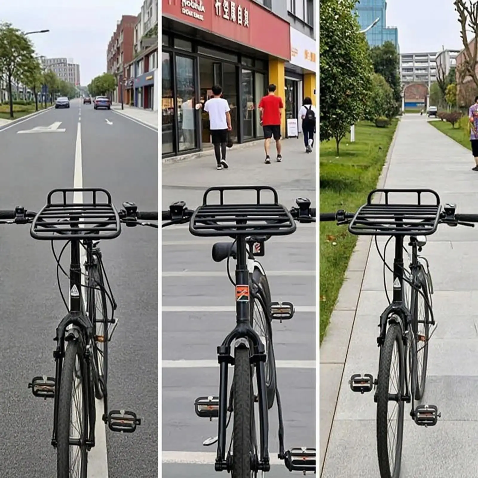 Front Bike Rack Carbon Steel Adjustable Bicycle Front Carrier Raised Guard Rail Cargo Platform for Commuting