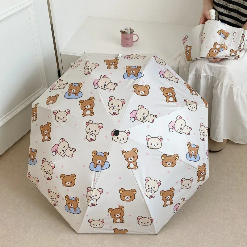 Rilakkuma Parasol Umbrella New Anime Relax Bear Beach Umbrellas Summer Outdoors Sunscreen Ultraviolet-Proof Fold Rain Gear Gift