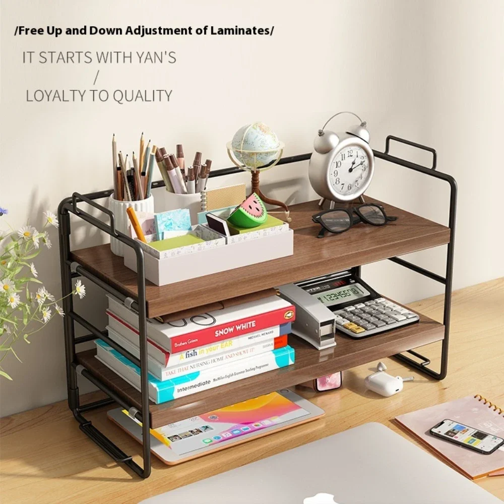 2 Layers Desktop Bookshelf Kitchen Office Organizer Holder Wooden Small Simple Bookshelf Desk Storage Office Dormitory Desk