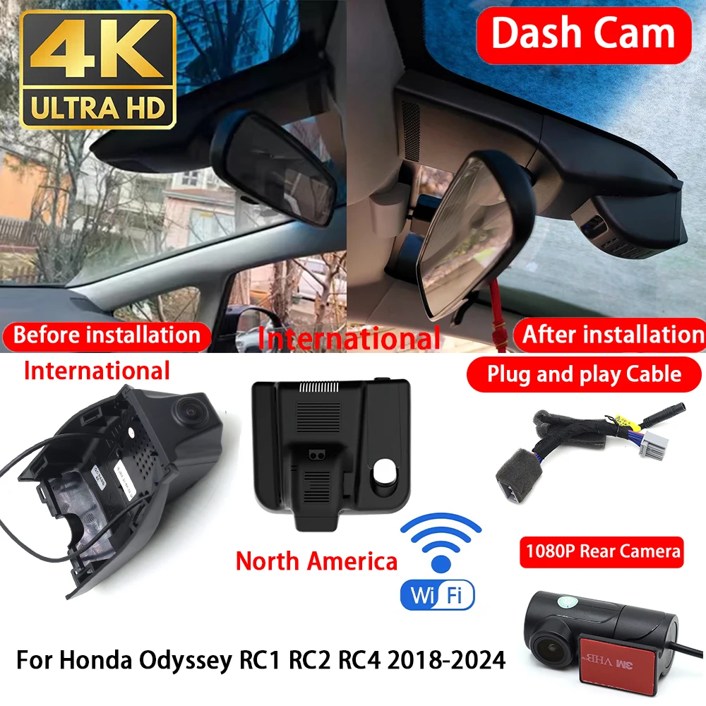 Cámara para Auto 4K con Wifi, Grabación en Bucle, Plug & Play, para Honda Odyssey RC1 RC2 RC4 2018-2024, Grabación Delantera y Trasera