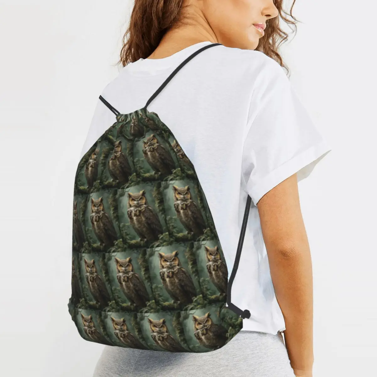 

Majestic Forest Owl Backpacks Fashion Drawstring Bundle Pocket Sports Bag Book Bags for Man Woman School