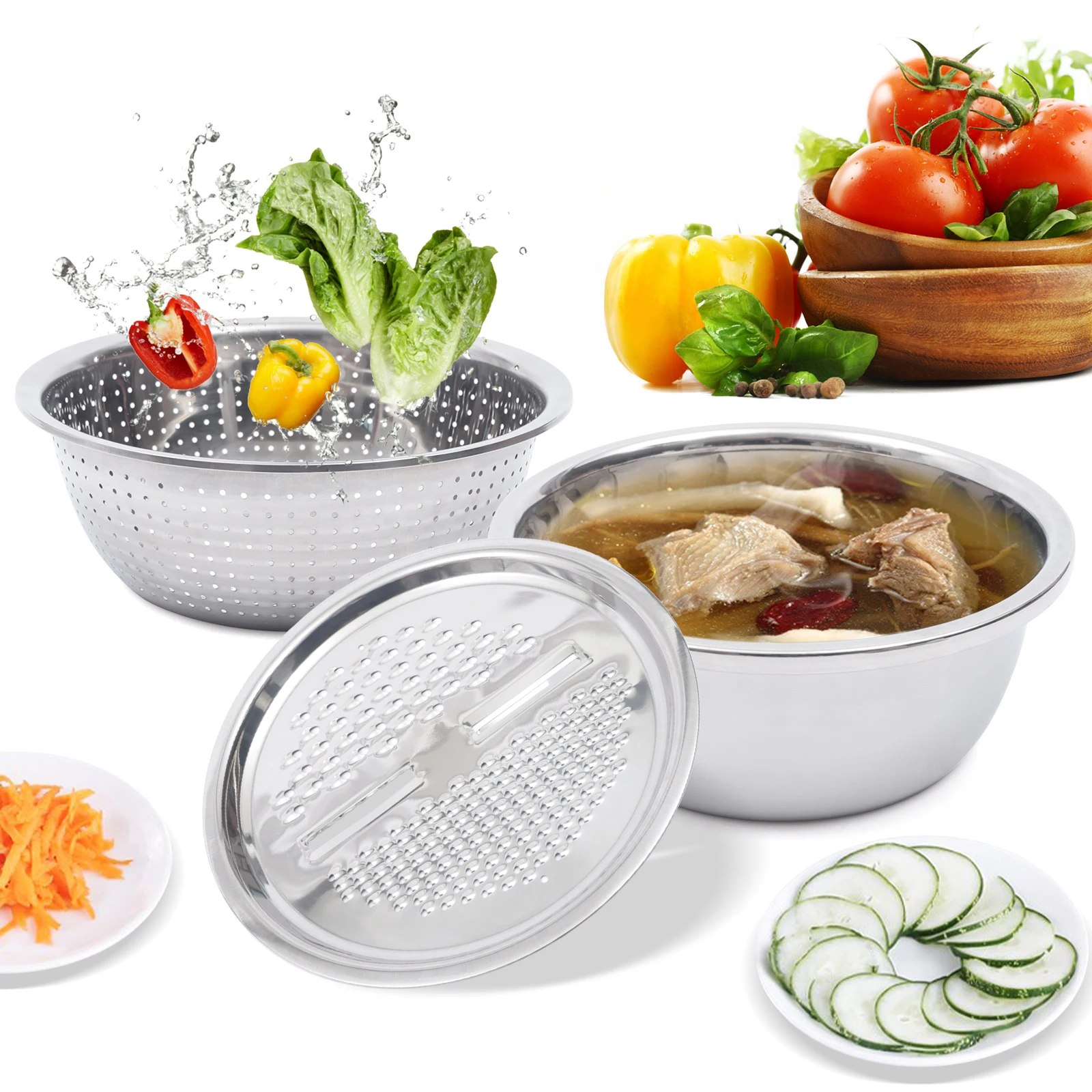 Drain Basket Vegetable Cutter Kitchen Multipurpose Julienne Grater - Salad Maker Bowl