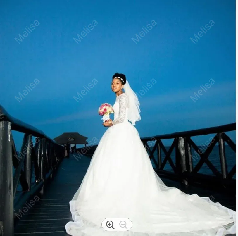 Customized New Style Long Sleeves Lace Wedding Dresses A-Line Open Back Black Girls Beach Bridal Gowns