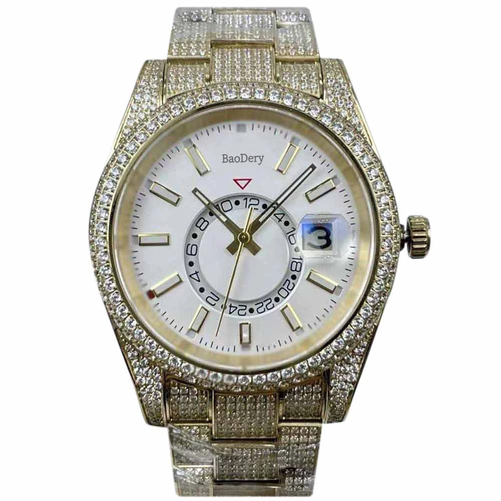 Elegant 42mm luxury men's watch with sapphire mirror, diamond bezel and mechanical movement, the best gift for men