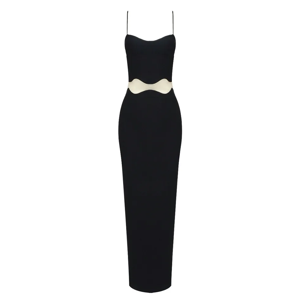 

Elegant Spaghetti Strap Bandage Dress 2023 New Women Sexy Mesh Patchwork Club Party Bodycon Long Dresses