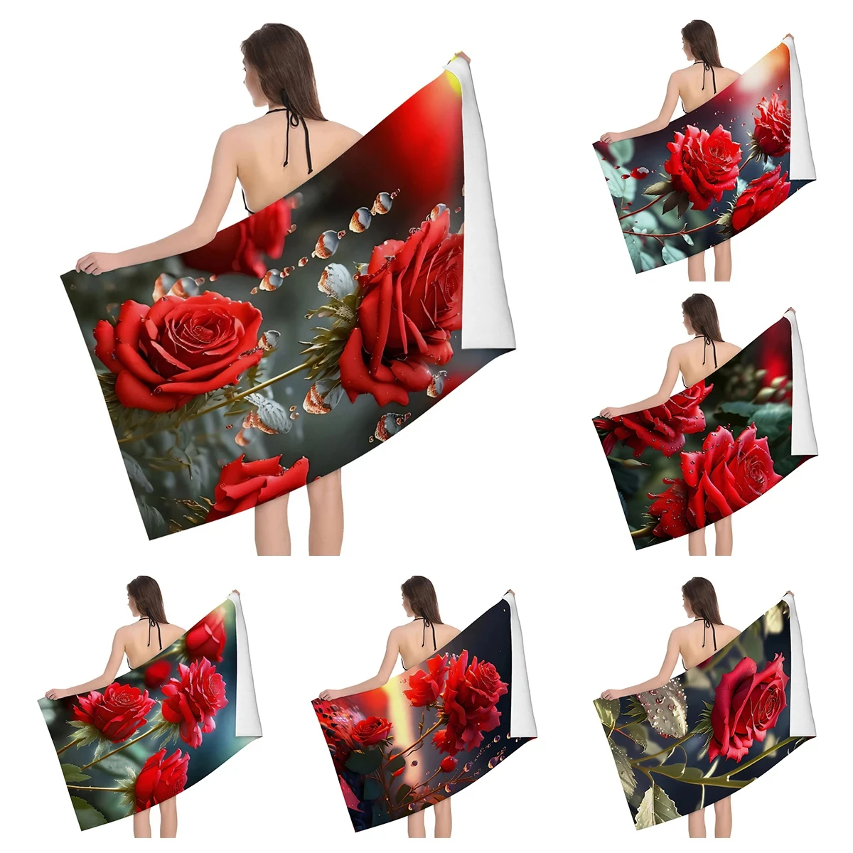 

Romantic Red Rose Beach Towel Microfiber Flower Bath Towel Valentine's Day Gifts for Teen Couples Sport Travel Spa Pool Towels