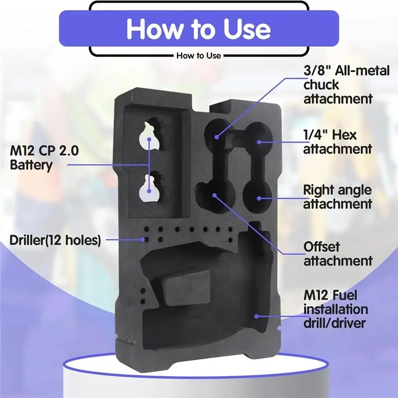 JHD EVA Liner Insert Cut Foam Organizer For 2505-22 M12 Fuel Installation Drill For 48-22-8435 Packout Tool Box
