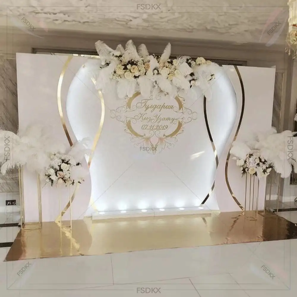 

Unique Design Wedding Stage Backdrop Gold Edge White Led Acrylic Backdrop Panel for Events