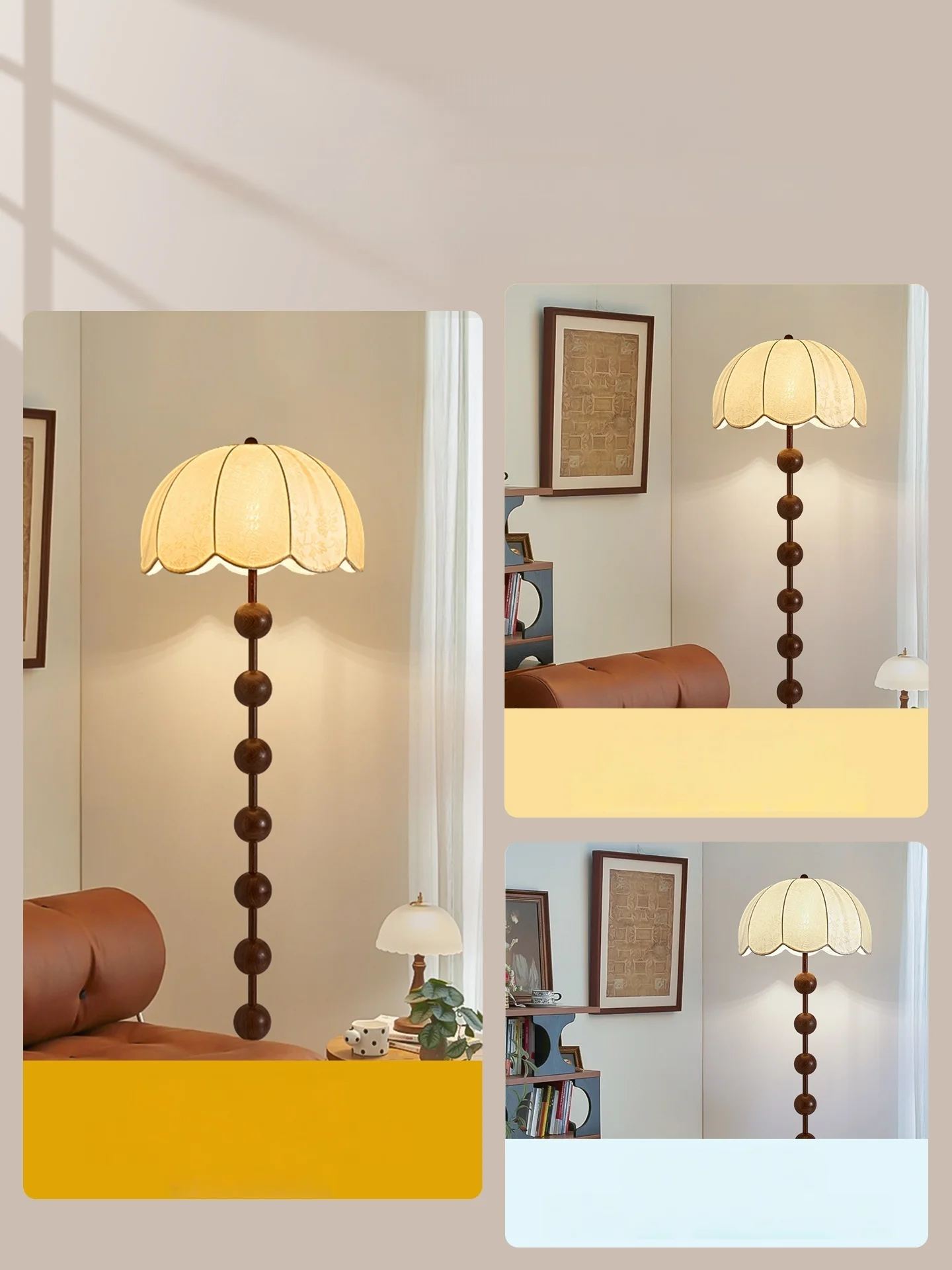 Korean Popular Wooden Floor Lamp, Simple Fabric Shade Standing Light for Living Room, Warm Light, Simple Luxury