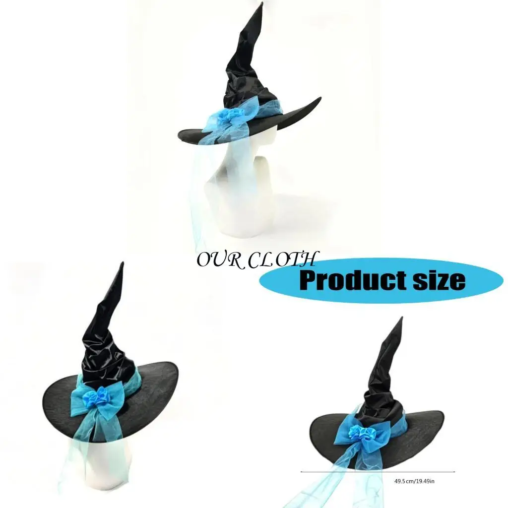 

Black Witch Hat Bowknot Wizard Hat for Halloween Cosplay Costume Accessories Y1AC