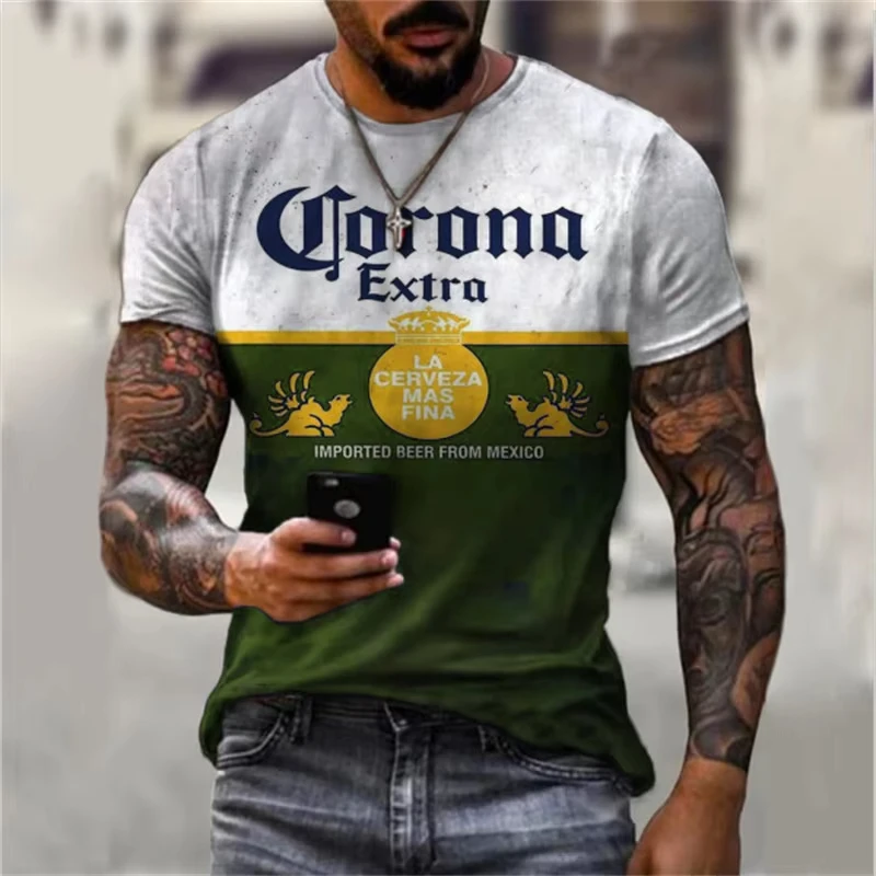 Men's Beer Print Short Sleeve Shirt Casual Plus Size Street Wear Vintage Fashion Monogrammed Men's T-Shirts and Tops
