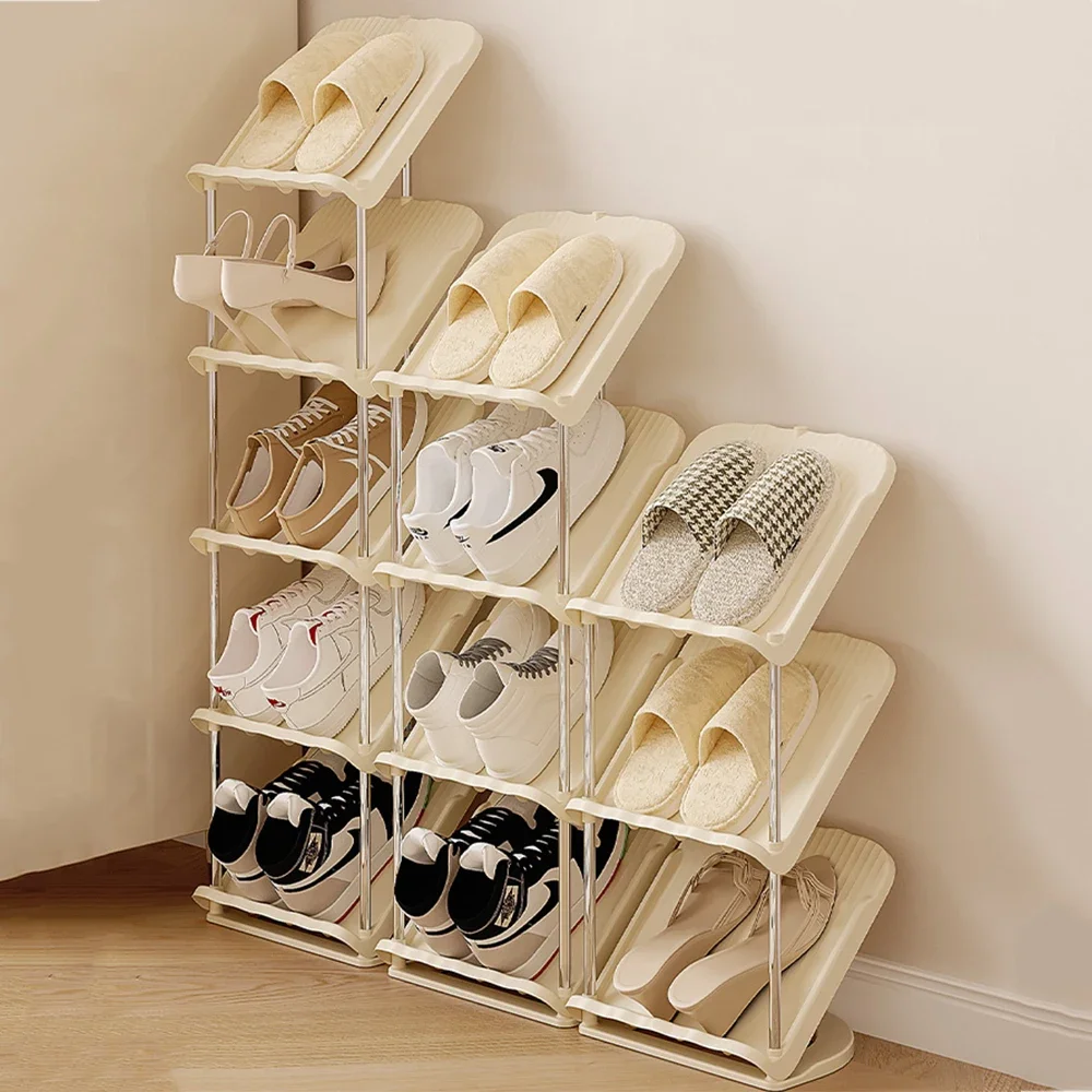 Plastic Shoe Shelf Simple Stackable Free Standing Shoes Entryway Or Bedroom Multi-Layer Living Room Vertical Shoes Narrow Racks