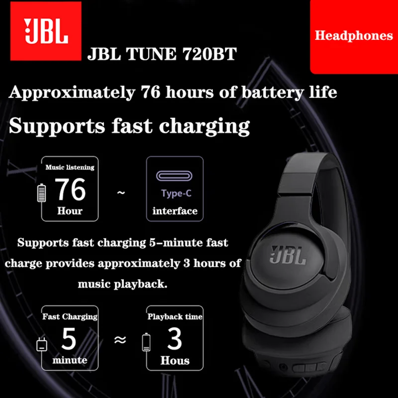 JBL TUNE 720BT Over-ear Wireless Headphones Bluetooth 5.3 Active Noise Cancellation 76-hour Battery Life for Sports Game Music