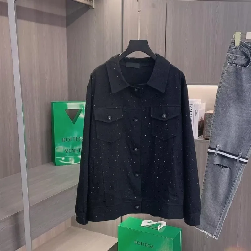 

S-3XL Men Coats Black Denim Jacket Single Breasted Casual Slim Short Styles Tops Fashion Rhinestone Loose Lapels Men's Clothing