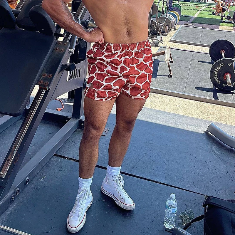 Casual Mens Breathable Quick-dry Shorts Sports Fashion Leopard Printing Loose Shorts Men Spring Summer Leisure Shorts