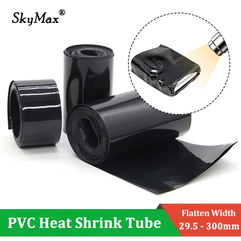 1~20M Black Width 29.5 ~ 300mm 18650 PVC Heat Shrink Tube Battery Pack Insulated Protection Film Wrap Lithium Case Cable Sleeve