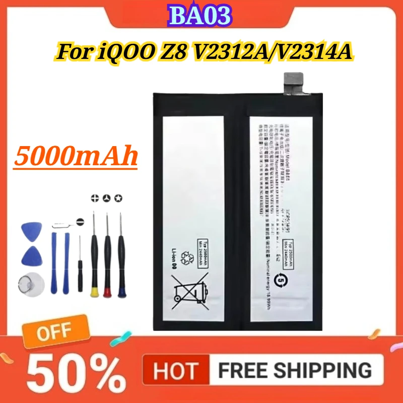 

New Battery 5000mAh BA03 For iQOO Z8 V2312A V2314A Batteries + Free Tools