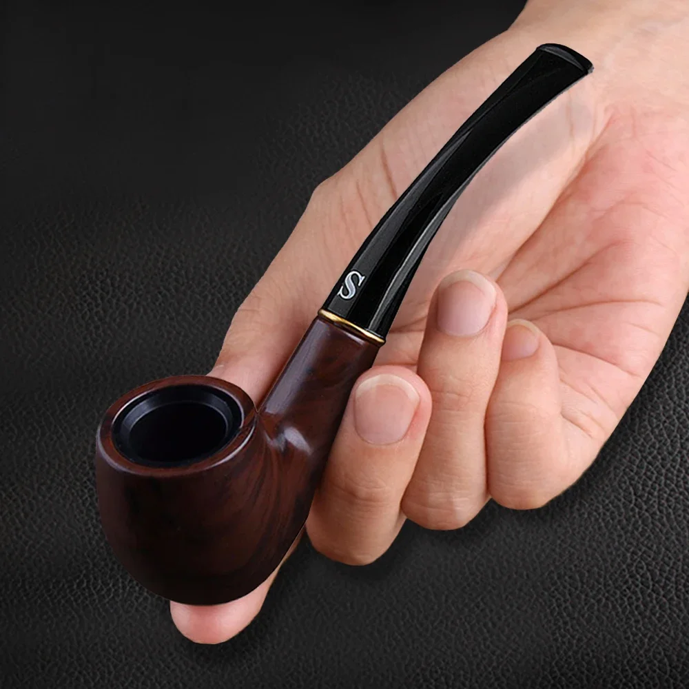 High Quality Classic Ebony Wood Solid Wood Tobacco Pipe Smoking Pipe Bent Handle Fit For  Gift For Father,Cigarette Accessories