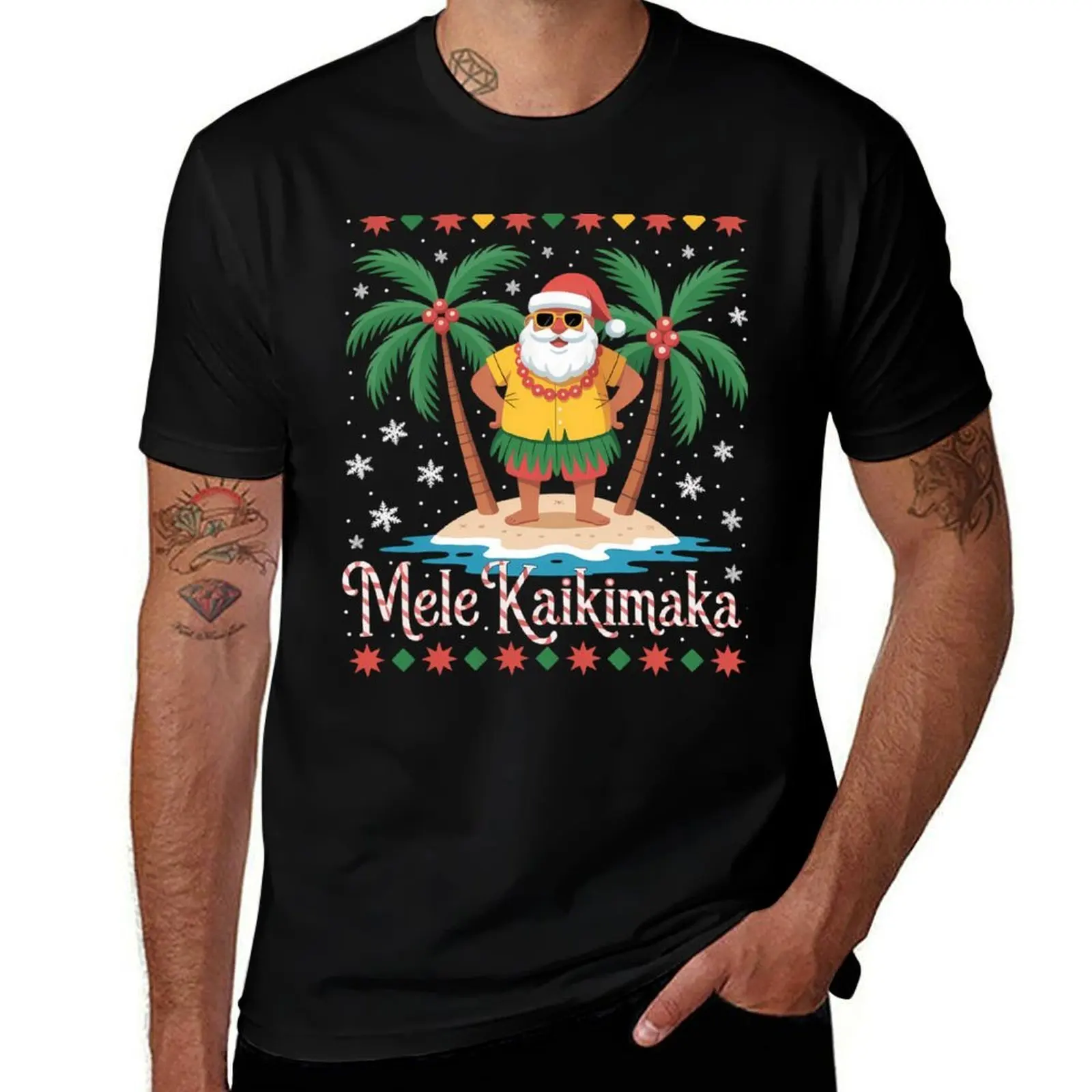 

Mele Kalikimaka Hawaiian Christmas In July Hawaii Santa T-Shirt vintage graphic tee shirts graphic tee mens t shirts