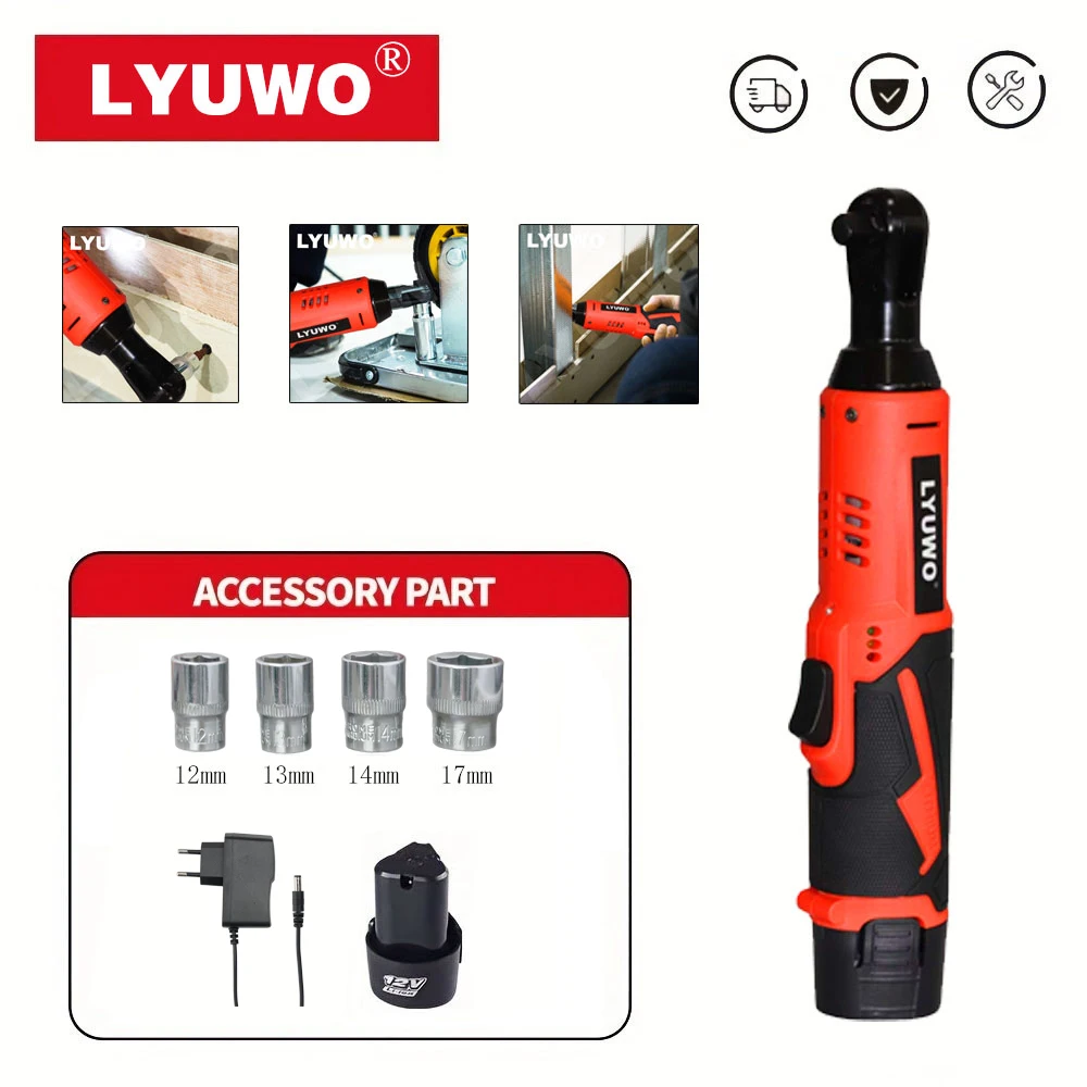 LYUWO 12V 3/8 Rechargeable Electric , Ratchet Set, Angle Drill, Screwdriver To Remove Screw Nut, Automobile Maintenance Tool