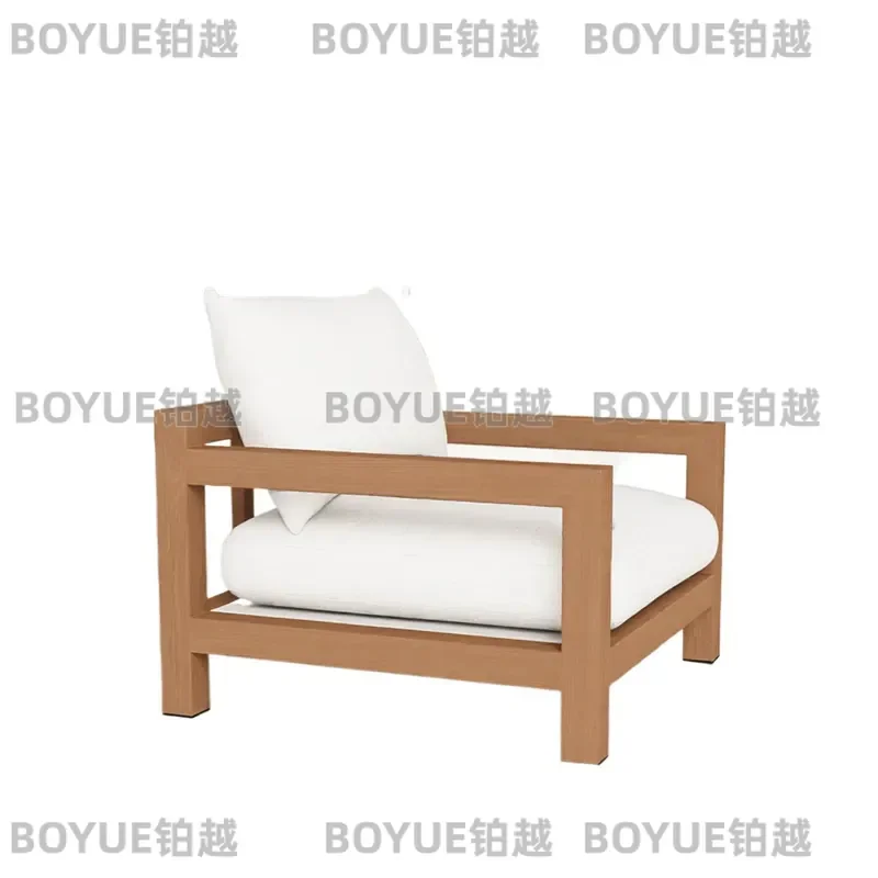 Modern Teak Wood Single Sofa Outdoor Indoor All Weather Resistant Smooth Surface Comfortable Cushion Lounge Chair for Home