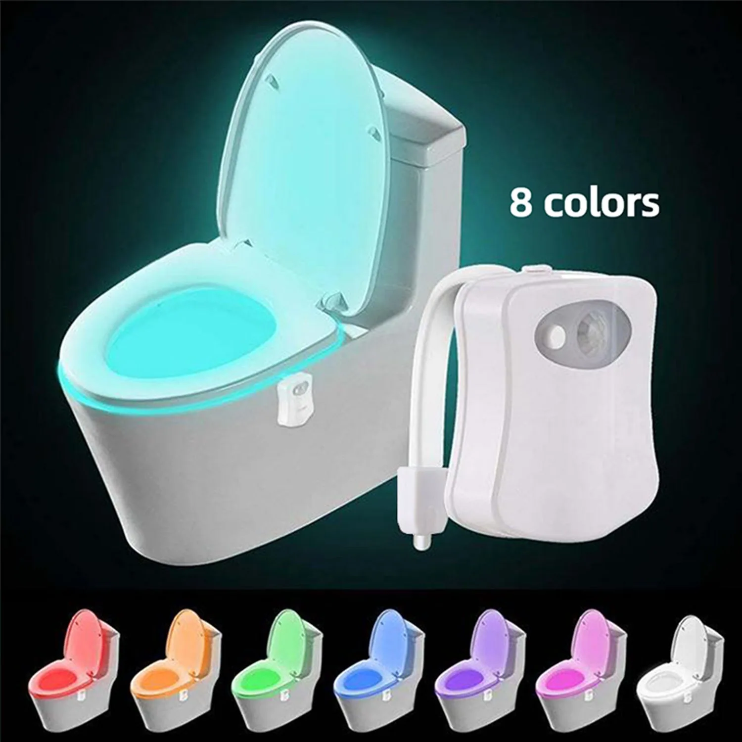 8/16 Colors Automatic Motion Sensor Toilet Night Washroom Toilet Bowl Seat Light Battery Operated Waterproof Bathroom Lamp