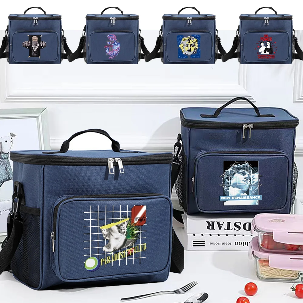 

2024 Lunch Bag Insulated and Waterproof Food Storage Features Organizer Blue Color Dinner Box Original Sculpture Printing