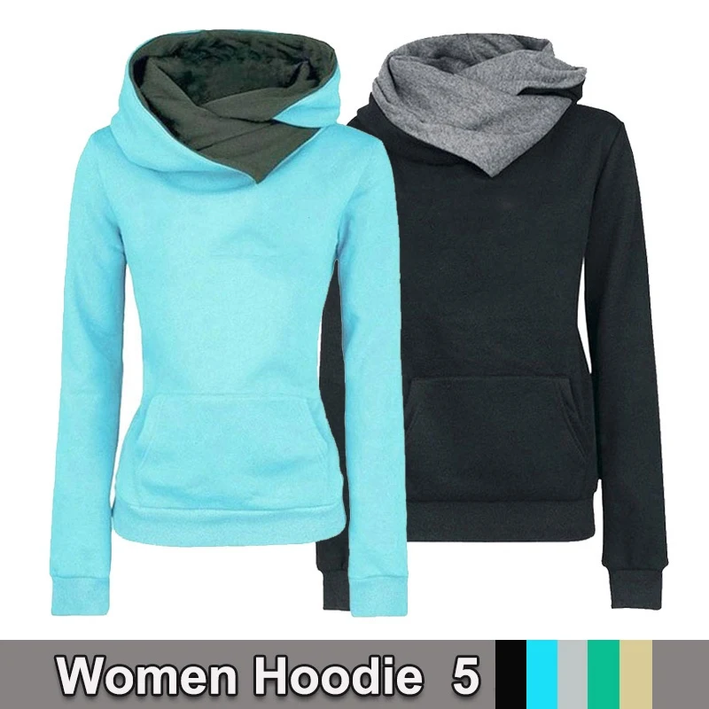 New simple solid color women's hooded turtleneck long sleeved hooded Sweatshirt pullover sweater