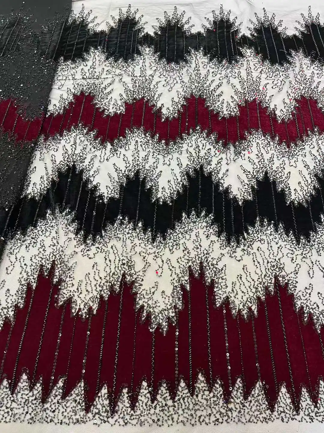 African Beaded Groom Lace Fabric High Quality French Mesh Lace Fabric Sequins Nigerian Lace Fabrics For Wedding Dress Sew AH1559