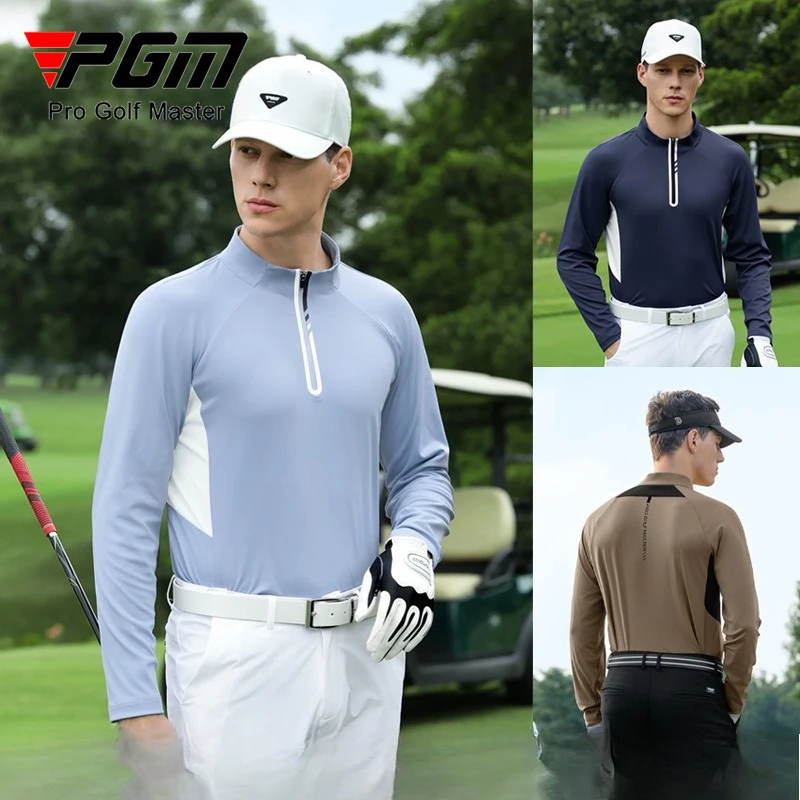 

PGM Мужская рубашка-поло с длинными рукавами для гольфа, осенне-зимняя эластичная верхняя одежда с воротником-стойкой YF821