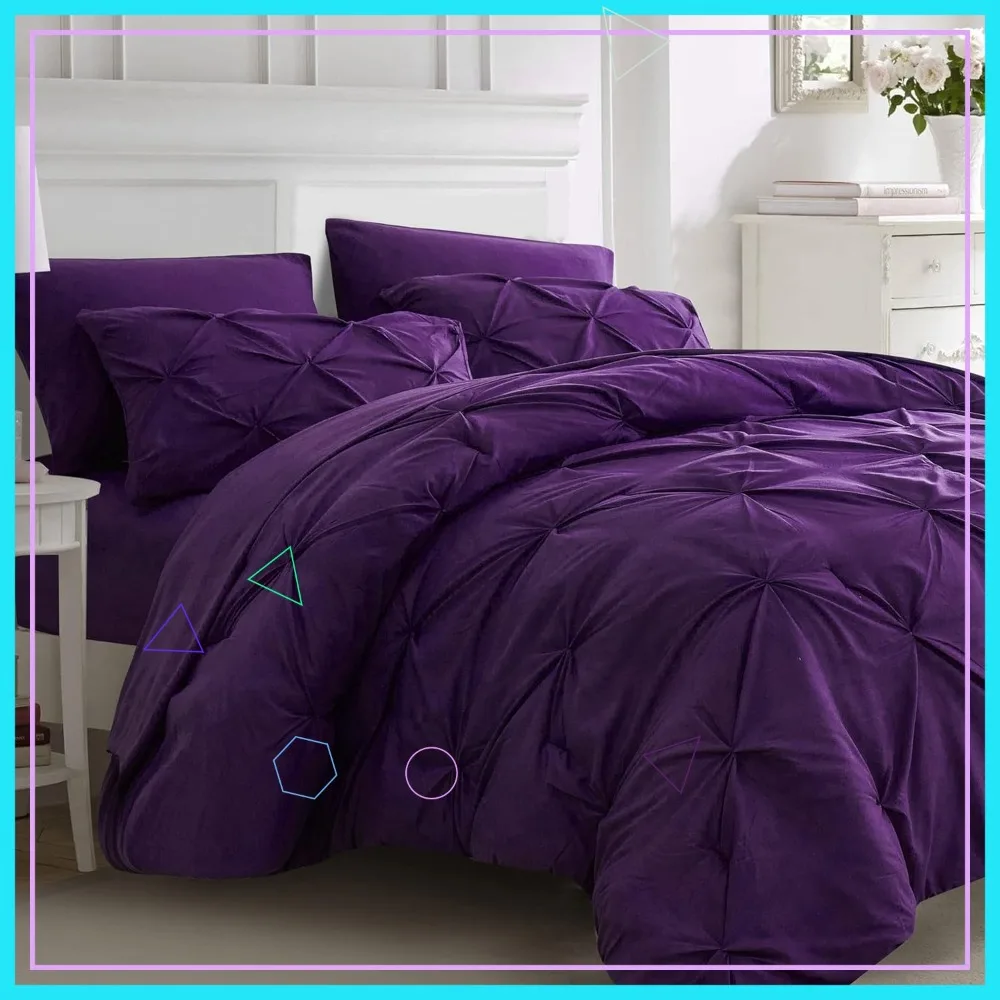 

Queen Size 7-Piece Purple Comforter Set with Sheets, All-Season Bedding in Pinched Pleat Design