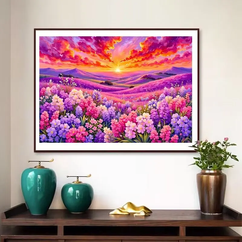 

Flowers Sun Printed Kits Cross Stitch 11CT 9CT Embroidery DIY Cotton Needlework Sets Crafts With Needles