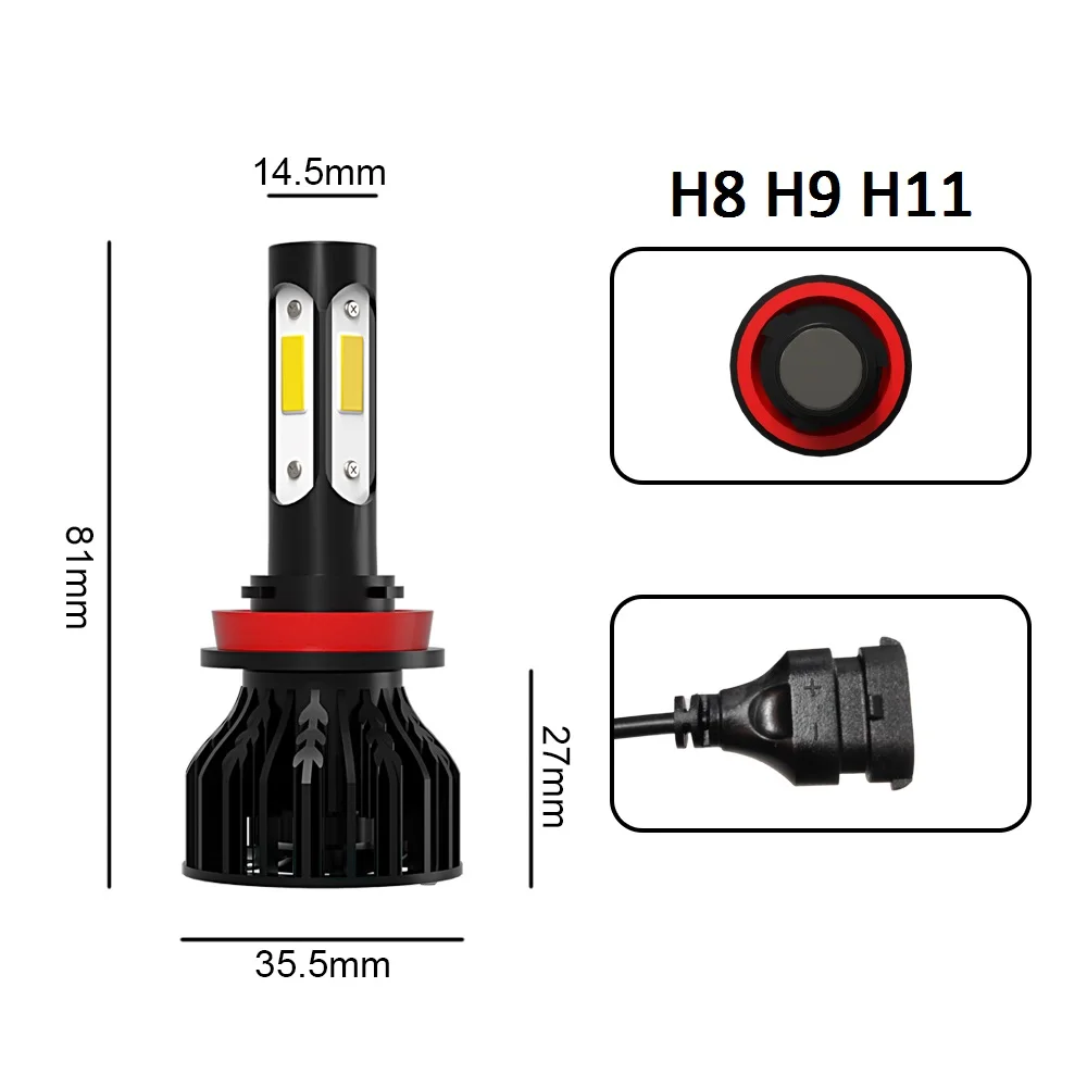 4x LED H11 H9 H8 Headlight Bulbs High Low Combo Four-sides Car Lamps Kit For Nissan Sentra 2013 2014 2015 2016 2017 2018 2019