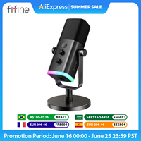 FIFINE USB/XLR Dynamic Microphone with Touch Mute Button,Headphone jack,I/O Controls,for PC PS5/4 mixer,Gaming MIC Ampligame AM8