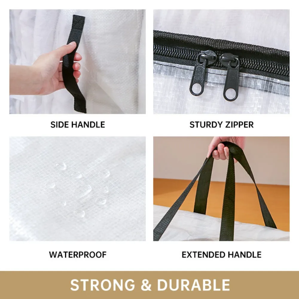 Sacos de mudança resistentes e transparentes, extra grandes, com zíperes e alças, organizadores de armário para roupas e cobertores.