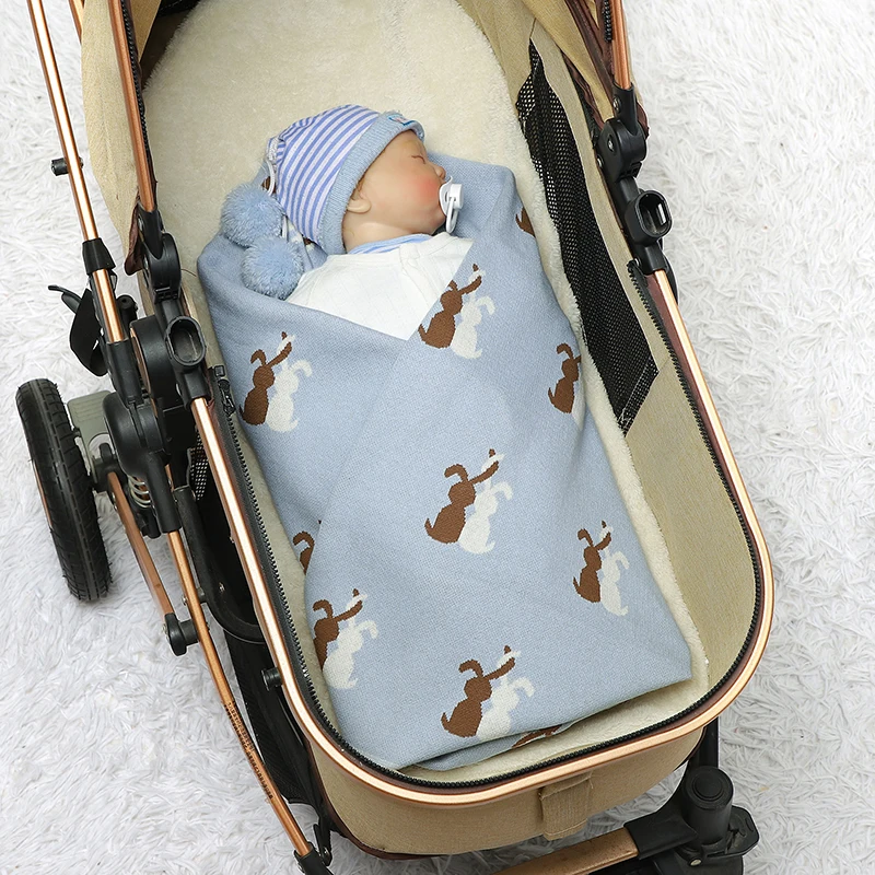 Baby Blanket Cotton Knit Infant Girl Boy Bedding Quilt 90*70CM Plaid Newborn Stroller Swaddling Cute Cartoon Rabbits Super Soft