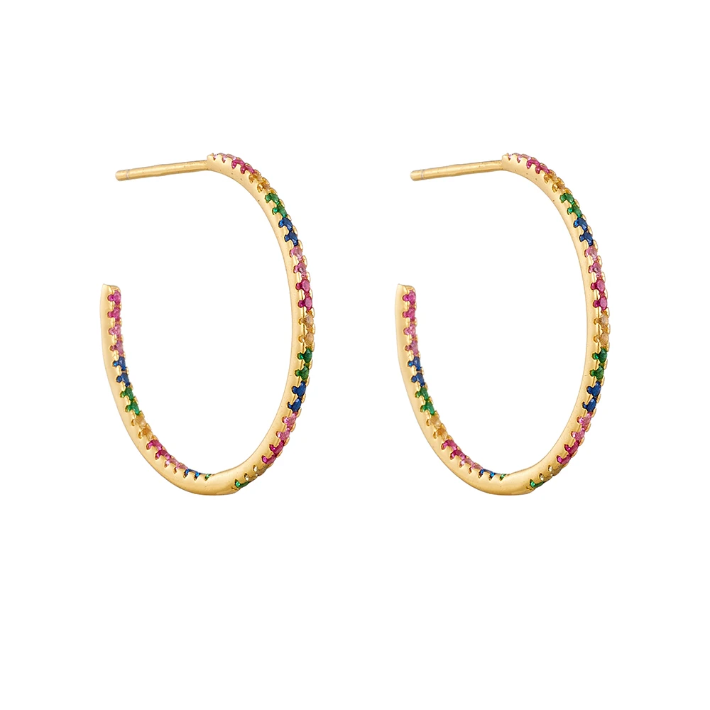 

Exquisite Large C-Shaped Full Diamond Pure Silver Earrings Women's Luxury Fashion Statement Colorful Zircon Studs