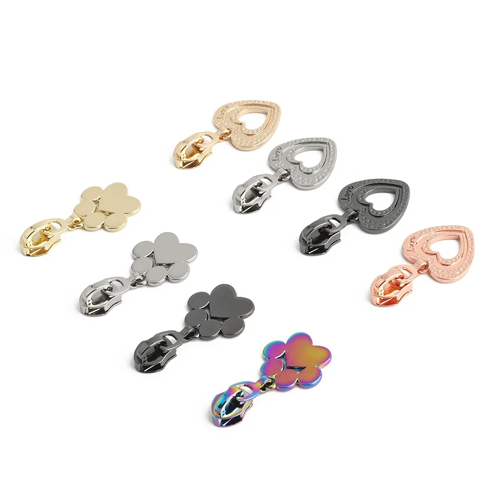 20/50/100 Stück hohle Doppelherz-/Sonnenblumenform 3 # 5 # Nylon-Reißverschluss-Schieber für Handtaschen, Gepäckdekoration, Reißverschlusskopf-Zubehör – Detail 9