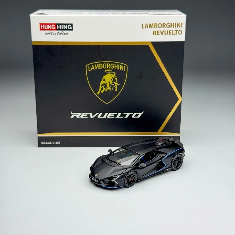 1:64 Revuelto new big bull LB744 black matte full open alloy miniature replica car model, boy toy gift, room collection statue