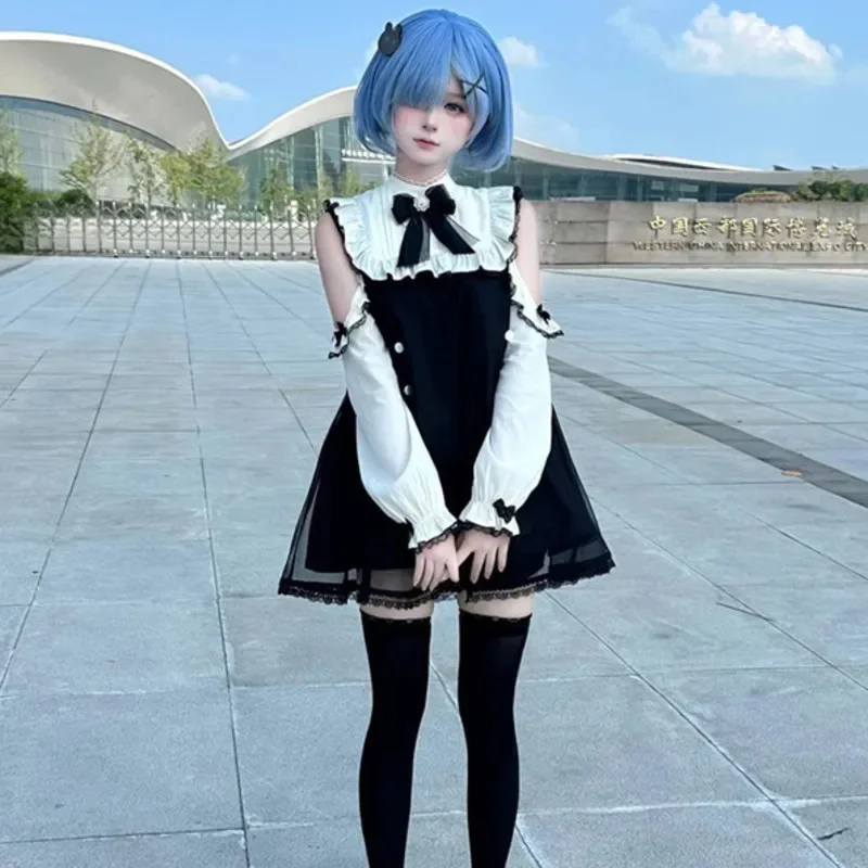 Y2K بناتي متخصص ثقافة فرعية فساتين الدانتيل Kawaii الزي مجموعة لوليتا فتاة الصيف الشارع الشهير كعكة واضح القوطية خارج فستان باكتاف مفتوحة